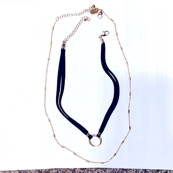 Soft Gold and Black Choker And Matching Gold Necklace - Picture 2 of 2